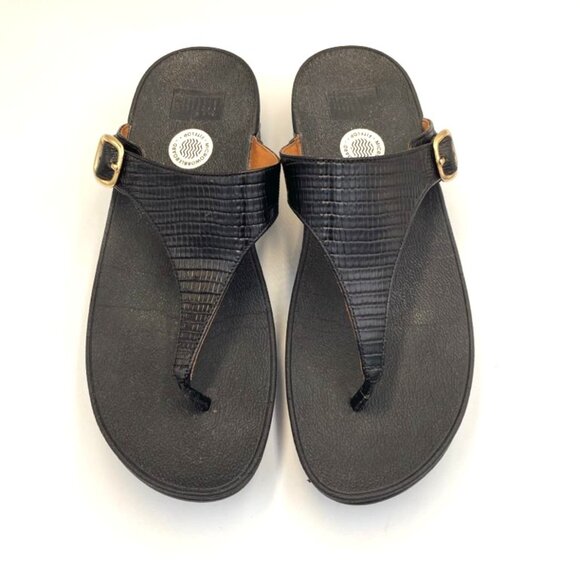 FitFlop Black Thong Sandals Flip-Flops Women's Sz 9 Adjustable Buckle - Picture 2 of 8